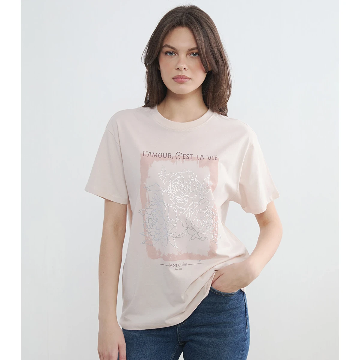 tshirt1 تیشرت زنانه طرحدار ۱۰۰٪ پنبهای LCW Vision Pink - تصویر 1