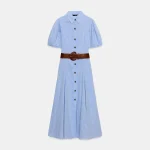 پیراهن کتان میدی با کمربند ZARA