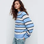 ژاکت بافتنی آبی راه راه stradivarius - تصویر 3